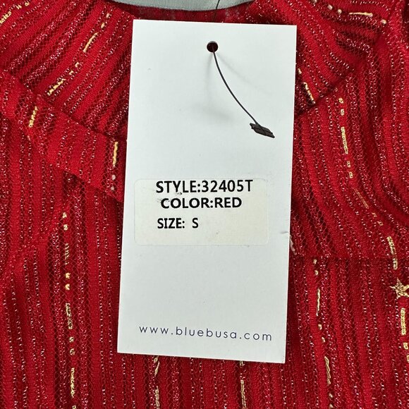 Blue b. Collection Womens Red Shimmer Long Sleeve Top Size S - Picture 5 of 5
